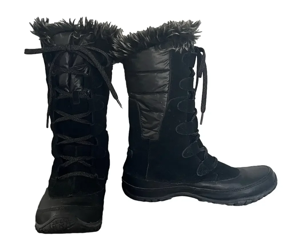 The North Face Womens Nuptse Purna Winter Boots Faux Fur Trim Black Size 8.5